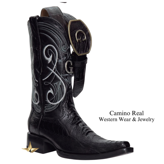Men's Genuine Ostrich Leg Versace Square Toe Boots
