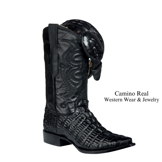 Men's Printed Caiman Tail Leather Boots