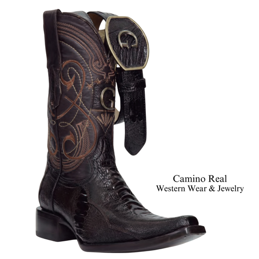 Men's Genuine Ostrich Leg Versace Square Toe Boots