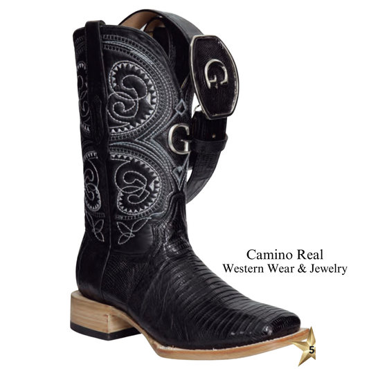 Men's Genuine Lizard Leather Rodeo Square Toe Boots