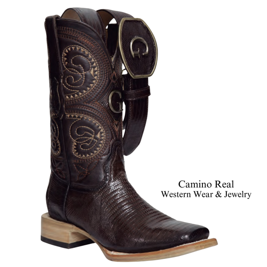 Men's Genuine Lizard Leather Rodeo Square Toe Boots