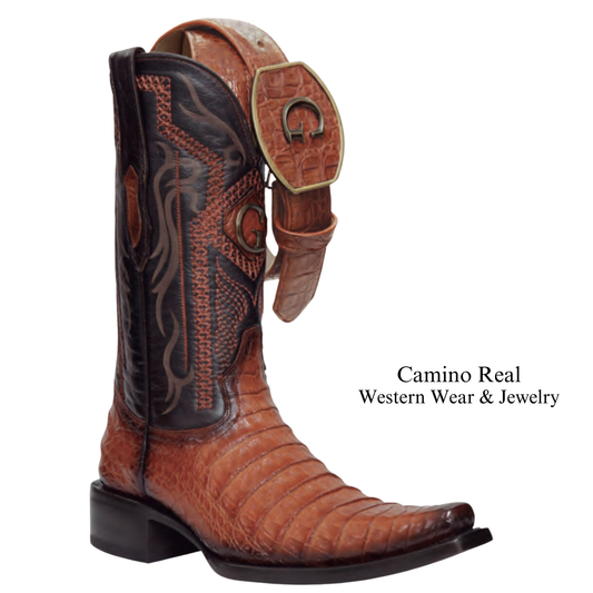 Men's Genuine Caiman Belly Versace Square Toe Boots