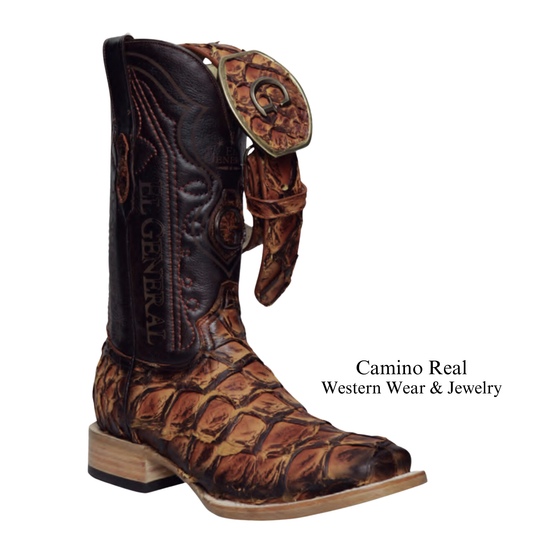 Men's Genuine Pirarucu (Monster-Fish) Rodeo Square Toe Boots