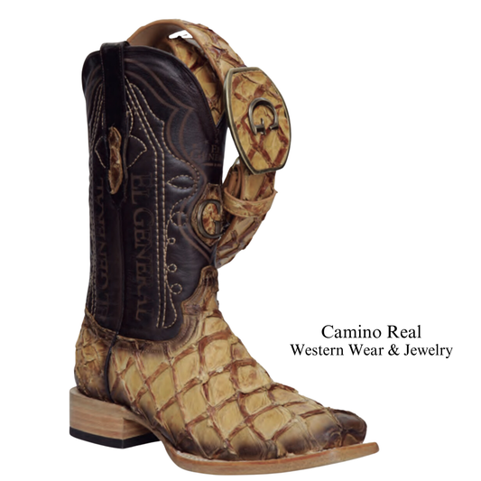 Men's Genuine Pirarucu (Monster-Fish) Rodeo Square Toe Boots