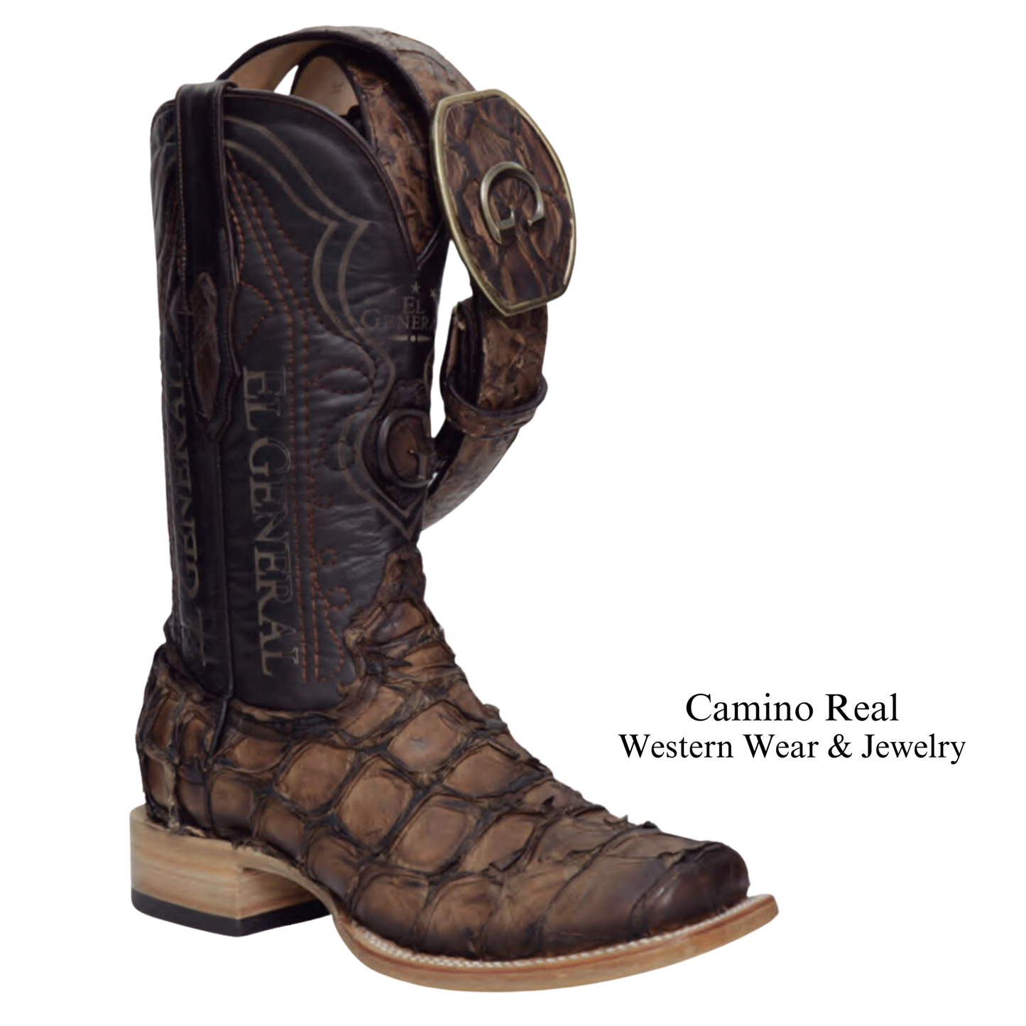 Men's Genuine Pirarucu (Monster-Fish) Rodeo Square Toe Boots