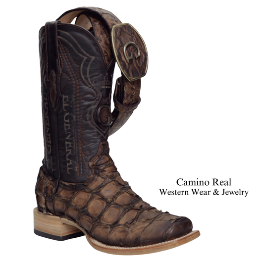Men's Genuine Pirarucu (Monster-Fish) Rodeo Square Toe Boots