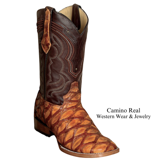 Men's Genuine Pirarucu (Monster-Fish) Rodeo Square Toe Boots