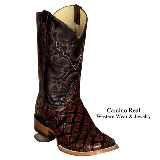 Men's Genuine Pirarucu (Monster-Fish) Rodeo Square Toe Boots