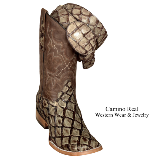 Men's Genuine Pirarucu (Monster-Fish) Rodeo Square Toe Boots