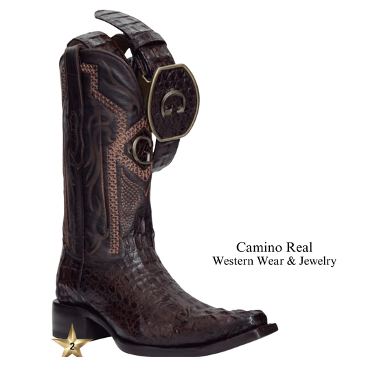 Men's Genuine Caiman Neck Versace Square Toe Boots