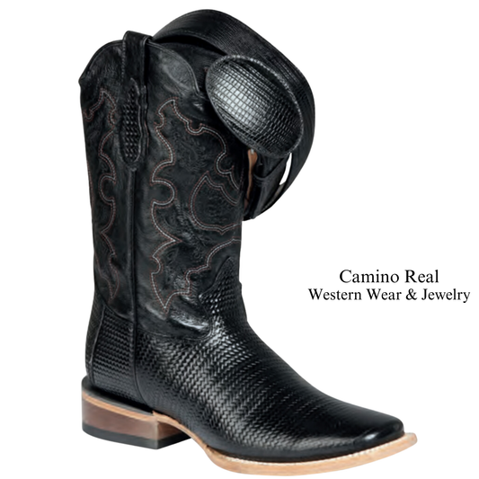 Men's Printed Woven Leather Rodeo Square Toe Boots