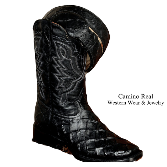 Men's Printed Pirarucu (Monster-Fish) Leather Rodeo Square Toe Boots