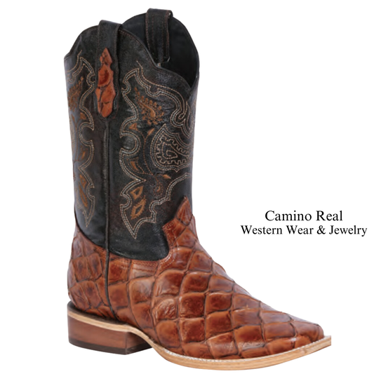 Men's Printed Pirarucu (Monster-Fish) Leather Rodeo Square Toe Boots