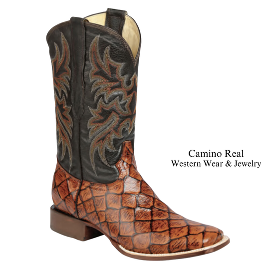 Men's Printed Pirarucu (Monster-Fish) Leather Rodeo Square Toe Boots