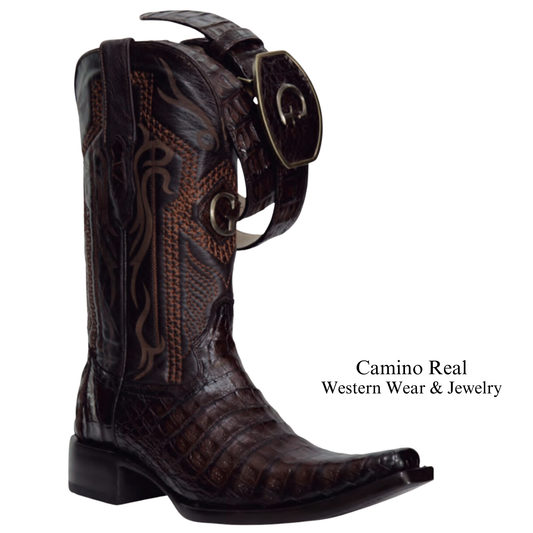 Men's Genuine Caiman Belly Versace Square Toe Boots