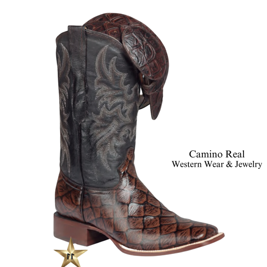 Men's Printed Pirarucu (Monster-Fish) Leather Rodeo Square Toe Boots