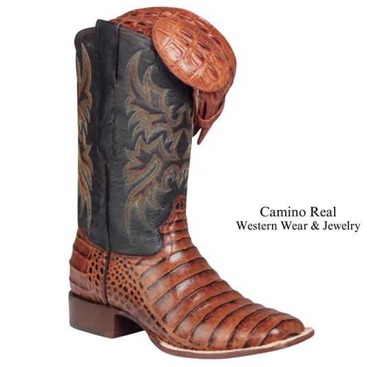 Men's Printed Caiman Belly Leather Rodeo Square Toe Boots