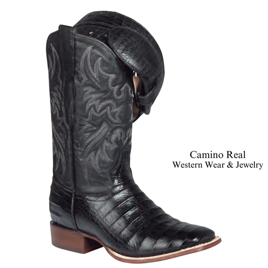 Men's Printed Caiman Belly Leather Rodeo Square Toe Boots