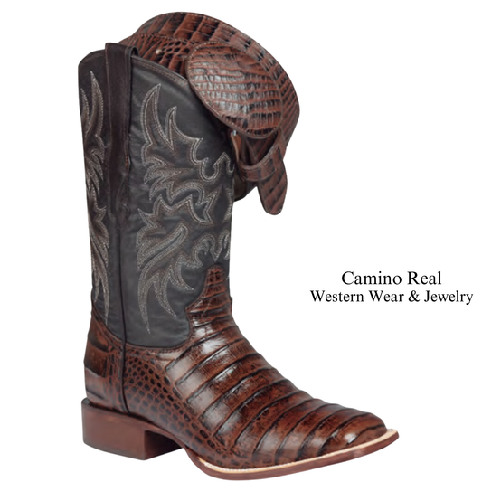 Men's Printed Caiman Belly Leather Rodeo Square Toe Boots