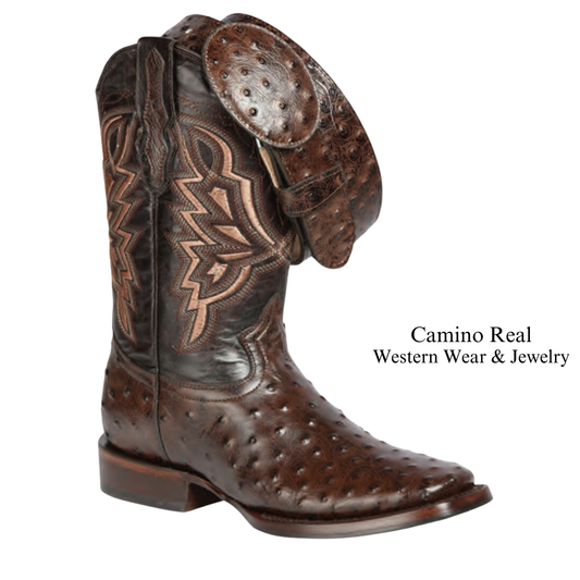 Men's Printed Ostrich Leather Rodeo Square Toe Boots
