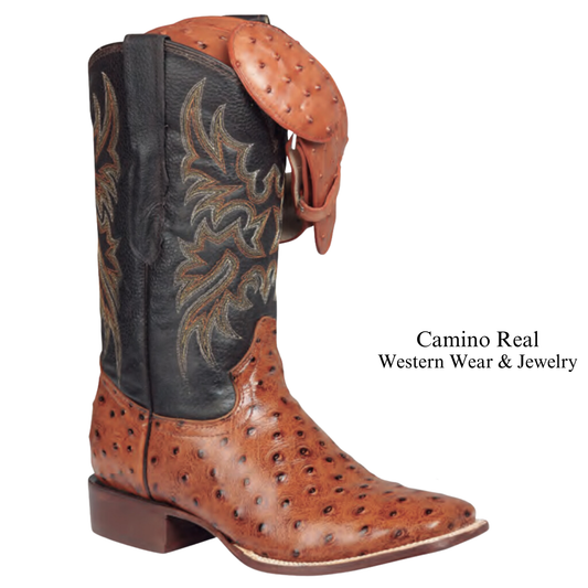 Men's Printed Ostrich Leather Rodeo Square Toe Boots