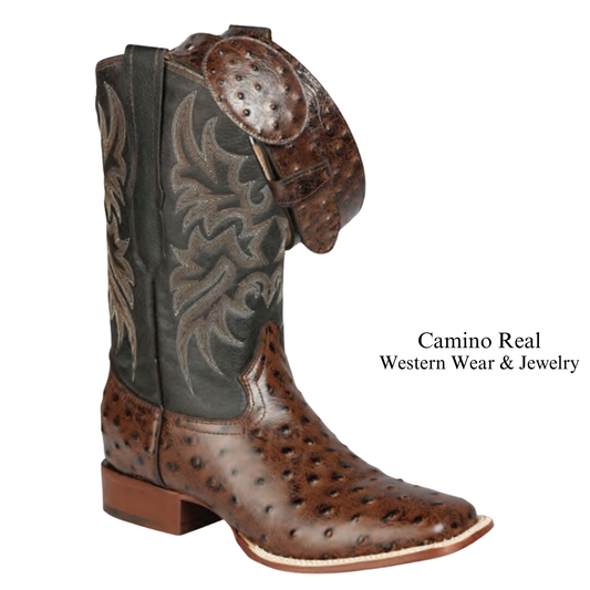 Men's Printed Ostrich Leather Rodeo Square Toe Boots