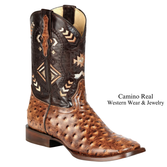 Men's Printed Ostrich Leather Rodeo Square Toe Boots