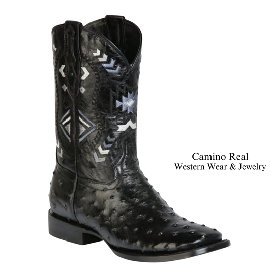 Men's Printed Ostrich Leather Rodeo Square Toe Boots
