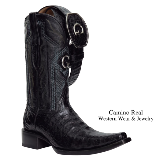 Men's Genuine Caiman Belly Versace Square Toe Boots