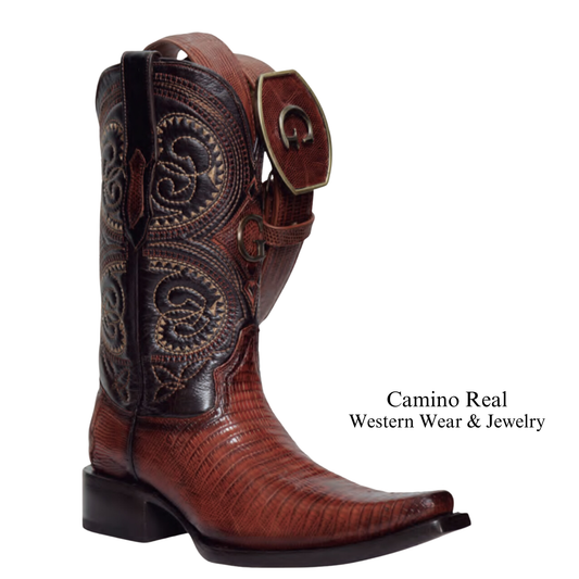 Men's Genuine Lizard Leather Versace Square Toe Boots