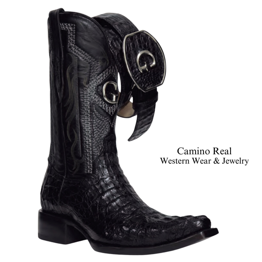Men's Genuine Caiman Neck Versace Square Toe Boots