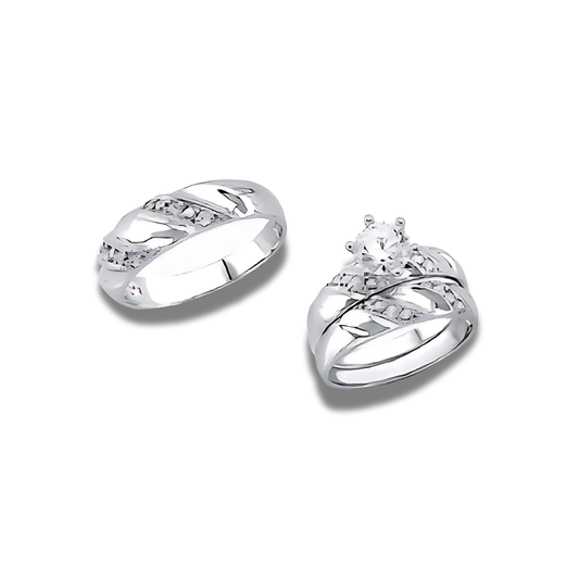White Ember – 14k Gold Engagement Trio
